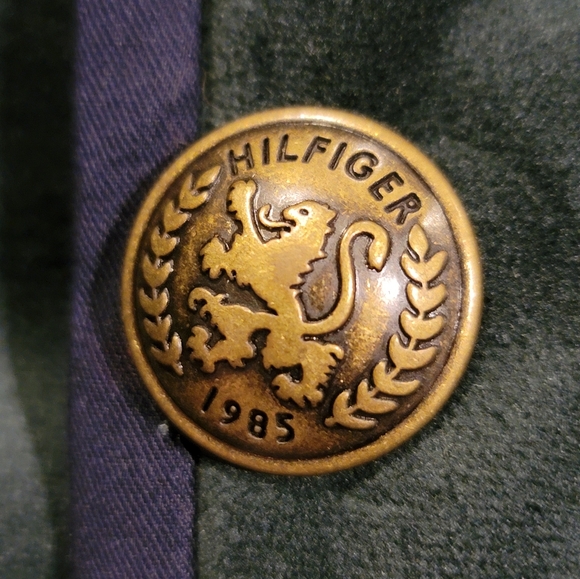 Tommy Hilfiger Green Monogrammed Velvet Blazer with Navy Trim Size 4 - Picture 7 of 8